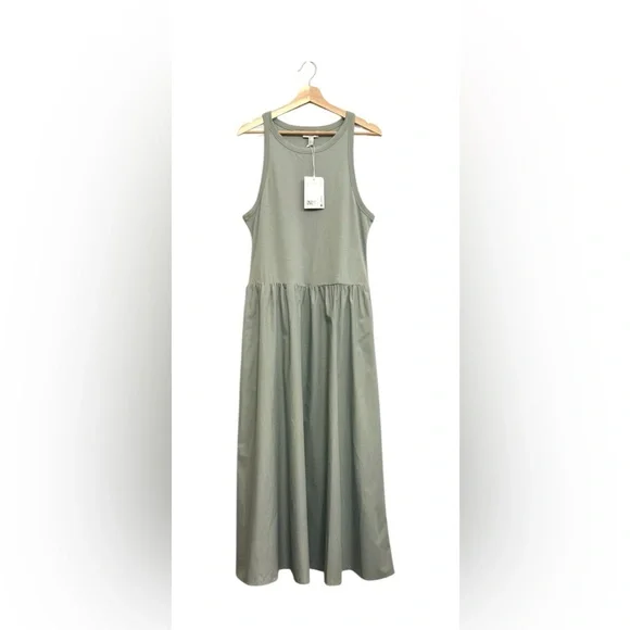 NWT COS Contrast Panel Cotton Sleeveless Sage Green Maxi Dress Size L - Picture 6 of 16